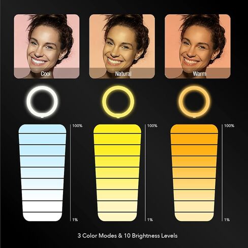 ديجباور مصباح مكتب حلقي LED DP-WSH-PH6 مع حامل للهواتف الذكية والتابلت بما في ذلك البطارية، ارتفاع قابل للتعديل، لمكالمات الفيديو في مكان العمل والمدرسة المنزلية، لون اسود وابيض in Kuwait