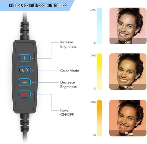 ديجباور مصباح مكتب حلقي LED DP-WSH-PH6 مع حامل للهواتف الذكية والتابلت بما في ذلك البطارية، ارتفاع قابل للتعديل، لمكالمات الفيديو في مكان العمل والمدرسة المنزلية، لون اسود وابيض in Kuwait
