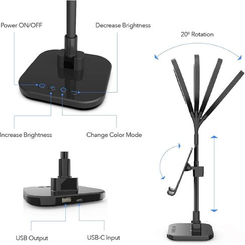 ديجباور مصباح مكتب حلقي LED DP-WSH-PH6 مع حامل للهواتف الذكية والتابلت بما في ذلك البطارية، ارتفاع قابل للتعديل، لمكالمات الفيديو في مكان العمل والمدرسة المنزلية، لون اسود وابيض in Kuwait