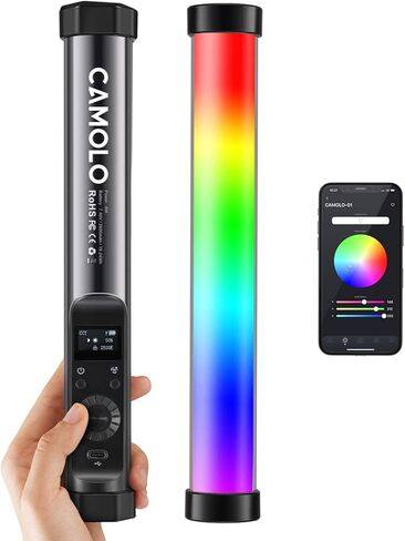 كامولو RGB المحمولة العصا الخفيفة المحمولة ضوء RGB أنبوب عصا ضوء عصا ضوء عصا ضوء التصوير المغناطيسي مع تطبيق التحكم السطوع الكامل الألوان قابل للتعديل 10 تأثيرات 2500k-8500K CRI 95+ in Kuwait