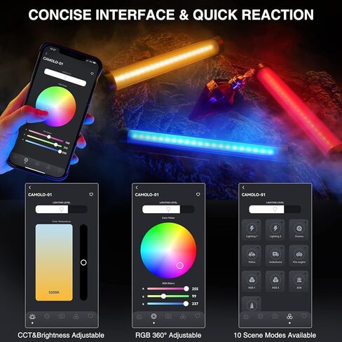 كامولو RGB المحمولة العصا الخفيفة المحمولة ضوء RGB أنبوب عصا ضوء عصا ضوء عصا ضوء التصوير المغناطيسي مع تطبيق التحكم السطوع الكامل الألوان قابل للتعديل 10 تأثيرات 2500k-8500K CRI 95+ in Kuwait