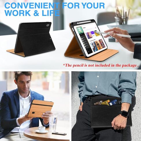 حافظة iPad 9th/8th/7th Generation 10.2 بوصة Pro 10.5 بوصة Air 3 2021/2020/2019/2017 مع حامل قلم رصاص - غطاء تابلت من الجلد الفاخر للأعمال، حامل أخدود زوايا عرض متعددة - أزرق داكن in Kuwait