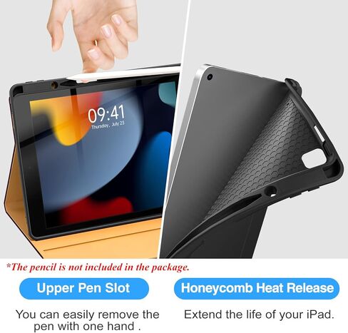 حافظة iPad 9th/8th/7th Generation 10.2 بوصة Pro 10.5 بوصة Air 3 2021/2020/2019/2017 مع حامل قلم رصاص - غطاء تابلت من الجلد الفاخر للأعمال، حامل أخدود زوايا عرض متعددة - أزرق داكن in Kuwait