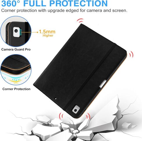 حافظة iPad 9th/8th/7th Generation 10.2 بوصة Pro 10.5 بوصة Air 3 2021/2020/2019/2017 مع حامل قلم رصاص - غطاء تابلت من الجلد الفاخر للأعمال، حامل أخدود زوايا عرض متعددة - أزرق داكن in Kuwait