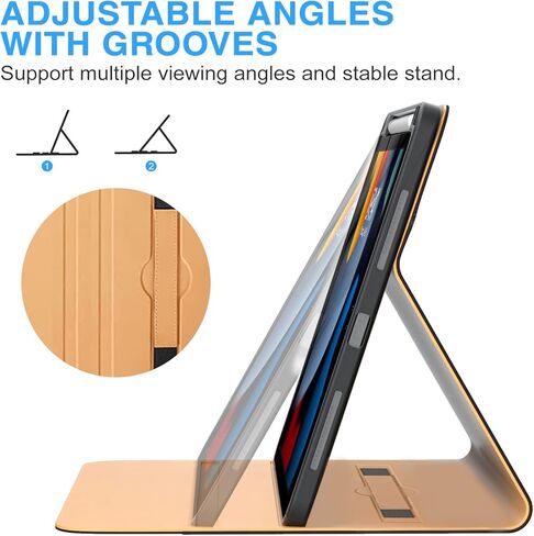 حافظة iPad 9th/8th/7th Generation 10.2 بوصة Pro 10.5 بوصة Air 3 2021/2020/2019/2017 مع حامل قلم رصاص - غطاء تابلت من الجلد الفاخر للأعمال، حامل أخدود زوايا عرض متعددة - أزرق داكن in Kuwait