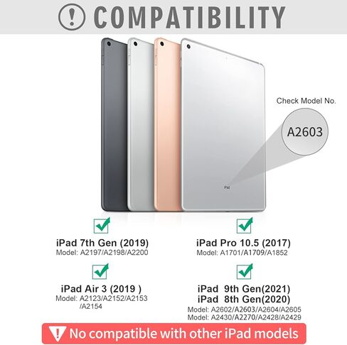 حافظة iPad 9th/8th/7th Generation 10.2 بوصة Pro 10.5 بوصة Air 3 2021/2020/2019/2017 مع حامل قلم رصاص - غطاء تابلت من الجلد الفاخر للأعمال، حامل أخدود زوايا عرض متعددة - أزرق داكن in Kuwait