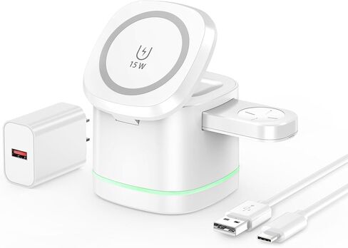 شاحن لاسلكي مغناطيسي 3 في 1 لأجهزة Apple من Gonat، محطة شحن لاسلكية محمولة مناسبة لسلسلة Airpods، متوافق مع سلسلة iWatch، حامل هاتف لسلسلة iPhone 15/14/13/12 in Kuwait