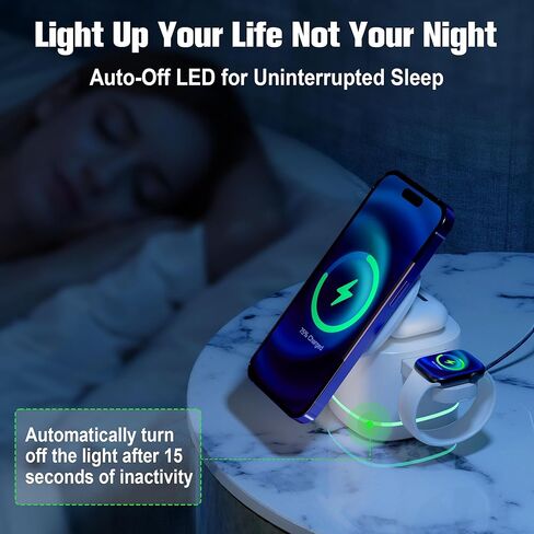 شاحن لاسلكي مغناطيسي 3 في 1 لأجهزة Apple من Gonat، محطة شحن لاسلكية محمولة مناسبة لسلسلة Airpods، متوافق مع سلسلة iWatch، حامل هاتف لسلسلة iPhone 15/14/13/12 in Kuwait