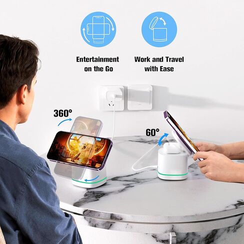 شاحن لاسلكي مغناطيسي 3 في 1 لأجهزة Apple من Gonat، محطة شحن لاسلكية محمولة مناسبة لسلسلة Airpods، متوافق مع سلسلة iWatch، حامل هاتف لسلسلة iPhone 15/14/13/12 in Kuwait