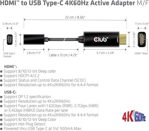 Club3D CAC-1333 HDMI 2.0 to USB Type C 4K60Hz M/F Active Adapter in Kuwait