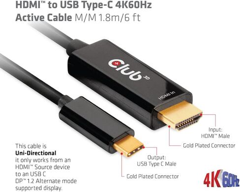 Club 3D CAC-1334 HDMI 2.0 إلى USB Type C 4K60 هرتز M/M كابل نشط 1.8 متر - 6 قدم in Kuwait