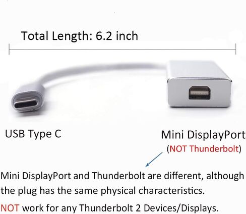 USB-C to Mini DisplayPort Adapter, USB 3.1 Type C (Thunderbolt 3) to Mini DP Adapter 4K Compatible with Lenovo T470, MacBook Pro to LED Cinema Display/Dell Monitor, etc - Silver in Kuwait