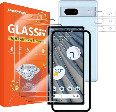Seninhi [3+3Pack] لواقي شاشة Google Pixel 7A 3Pack + واقي عدسة الكاميرا 3Pack، واقي شاشة من الزجاج المقسى [مع إطار سهل التركيب] [صلابة 9H] [مضاد للخدش] [خالٍ من الفقاعات]-Clear Pixel 7A 5G in Kuwait