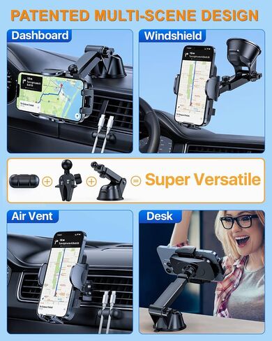 YRU True Military-Grade [360° Rotation Suction] 2026 Ultimate Car Phone Holder Mount【90+LBS Safest Strongest & Patent Certs】 Dash Windshield for iPhone 17 16 Pro Max Speakerphones, Gloss Black in Kuwait