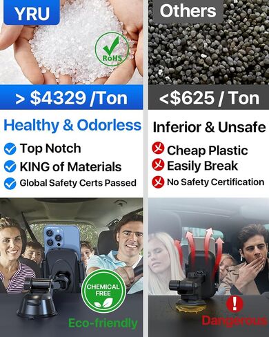 YRU True Military-Grade [360° Rotation Suction] 2026 Ultimate Car Phone Holder Mount【90+LBS Safest Strongest & Patent Certs】 Dash Windshield for iPhone 17 16 Pro Max Speakerphones, Gloss Black in Kuwait