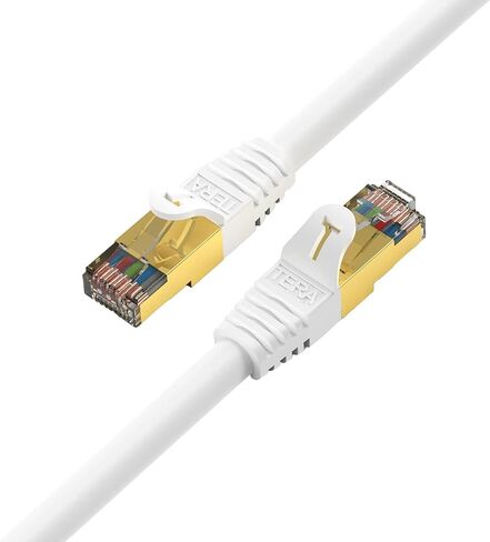 Tera Grand - Premium CAT7 Double Shielded 10 Gigabit 600MHz Ethernet Patch Cable for Modem Router LAN Network, Gold Plated Shielded RJ45 Connectors, 7 ft White, 2-Pack in Kuwait
