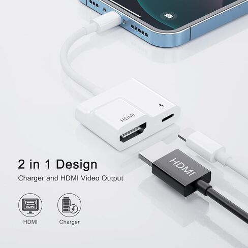 LXJADAP Lightning to HDMI Digital AV Adapter,iPhone/iPad to HDMI Adapter,Support 1080P Video&Audio Mirroring(No Need Power),Support Newest iOS 16 in Kuwait