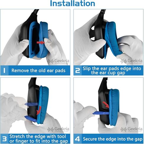 Geekria Mesh Fabric Replacement Ear Pads for Logitech G930, G430, G432, G332, G35, F450 Headphones Ear Cushions, Repair Parts with Video Guide (Blue) in Kuwait