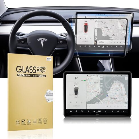 أطقم واقي الشاشة CusDusk Tesla Model 3 Model Y، واقي شاشة من الزجاج المقسى مع غطاء واقي من السيليكون ملحقات وحدة التحكم المركزية إطار Tesla Model 3/Y in Kuwait