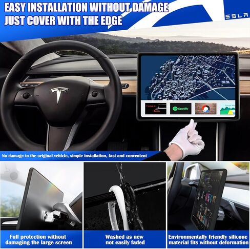 أطقم واقي الشاشة CusDusk Tesla Model 3 Model Y، واقي شاشة من الزجاج المقسى مع غطاء واقي من السيليكون ملحقات وحدة التحكم المركزية إطار Tesla Model 3/Y in Kuwait