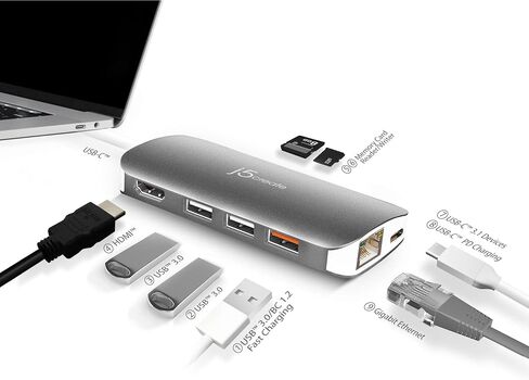 j5create USB-C 9-in-1 Multi Adapter Multi Adapter HDMI/Ethernet/USB 3.1, SD and MicroSD/PD 3.0 | 4K HDMI for MacBook | ChromeBook |USB-C Devices (JCD383) in Saudi Arabia