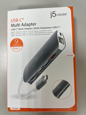 j5create USB-C 9-in-1 Multi Adapter Multi Adapter HDMI/Ethernet/USB 3.1, SD and MicroSD/PD 3.0 | 4K HDMI for MacBook | ChromeBook |USB-C Devices (JCD383) in Saudi Arabia