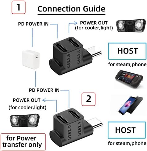 10Gbps USB3.0 Type C Male to Dual Female Power Data Splitter Adapter Up Angled Compatible with Steam Deck Laptop in Kuwait