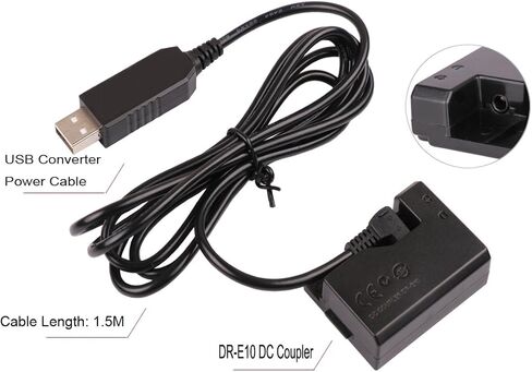 CCYC DR-E10 DC Coupler Replace of LP-E10 Battery and USB DC Converter Power Cable Replacement for ACK-E10 AC Power Adapter, Suit for Canon EOS Rebel T3, T5, T6, EOS 1100D, 1200D, 1300D Cameras in Kuwait