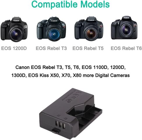CCYC DR-E10 DC Coupler Replace of LP-E10 Battery and USB DC Converter Power Cable Replacement for ACK-E10 AC Power Adapter, Suit for Canon EOS Rebel T3, T5, T6, EOS 1100D, 1200D, 1300D Cameras in Kuwait