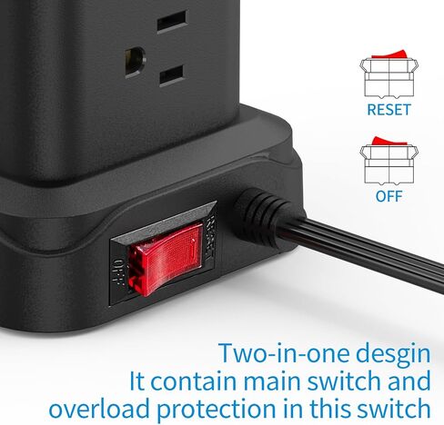 Power Strips with Surge Protection, PASSUS 6FT Flat Extension Cord with Multiple Outlets, 16AC Outlets Tower with 4 USB Ports(2 USB C) Charging Station Tower for Home Office Dorm in Kuwait