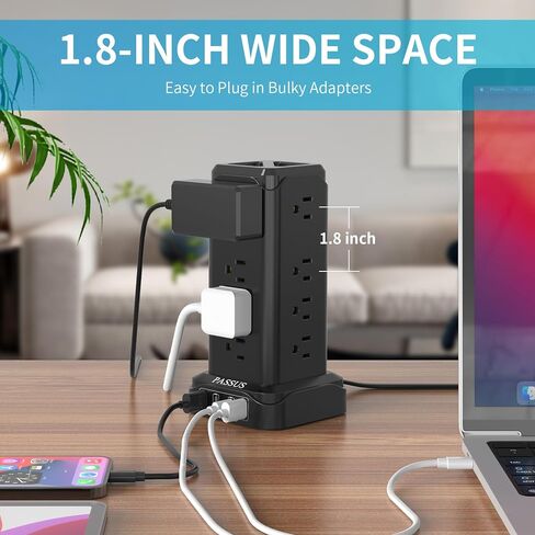 Power Strips with Surge Protection, PASSUS 6FT Flat Extension Cord with Multiple Outlets, 16AC Outlets Tower with 4 USB Ports(2 USB C) Charging Station Tower for Home Office Dorm in Kuwait