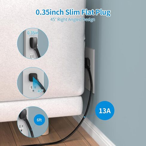 Power Strips with Surge Protection, PASSUS 6FT Flat Extension Cord with Multiple Outlets, 16AC Outlets Tower with 4 USB Ports(2 USB C) Charging Station Tower for Home Office Dorm in Kuwait