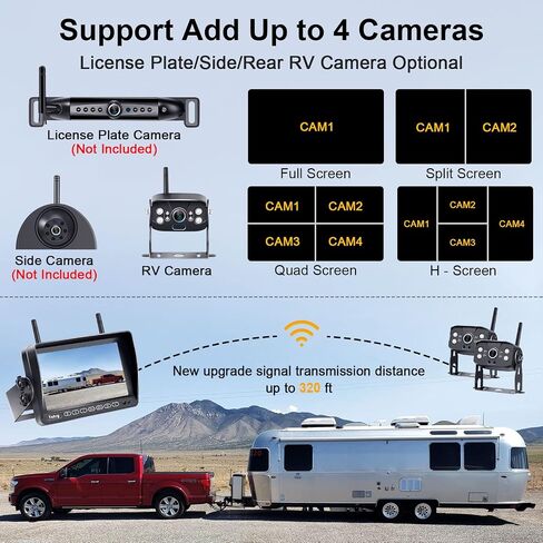 RV Backup Camera Wireless Recording 2 Cameras - Plug and Play Pre-Wired for Furrion System Night Vision 4 Channels HD 1080P 7'' Touch Key Monitor Rear View Camera for Trailer/Trucks/Camper Yakry Y28 in Saudi Arabia