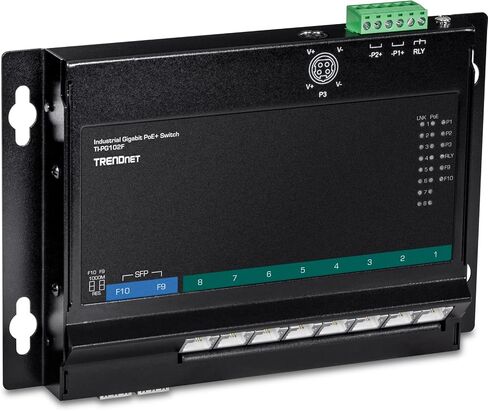 TRENDnet 10-Port Industrial Gigabit PoE+ مفتاح وصول أمامي مثبت على الحائط، TI-PG102F، 8x Gigabit PoE+ Ports، 2 x Gigabit SFP Slots، 240W PoE Budget، DIN-Rail وأقواس التثبيت على الحائط، تصنيف IP30 in Saudi Arabia