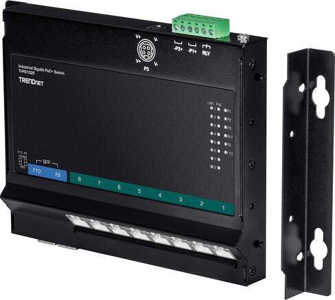 TRENDnet 10-Port Industrial Gigabit PoE+ مفتاح وصول أمامي مثبت على الحائط، TI-PG102F، 8x Gigabit PoE+ Ports، 2 x Gigabit SFP Slots، 240W PoE Budget، DIN-Rail وأقواس التثبيت على الحائط، تصنيف IP30 in Saudi Arabia