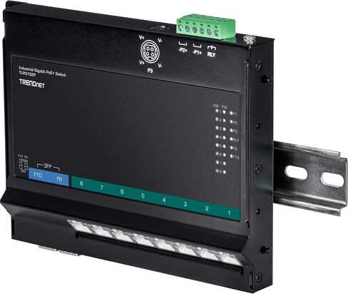 TRENDnet 10-Port Industrial Gigabit PoE+ مفتاح وصول أمامي مثبت على الحائط، TI-PG102F، 8x Gigabit PoE+ Ports، 2 x Gigabit SFP Slots، 240W PoE Budget، DIN-Rail وأقواس التثبيت على الحائط، تصنيف IP30 in Saudi Arabia
