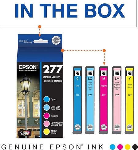 مجموعة حبر EPSON 277 Claria Photo HD سعة قياسية 5 خراطيش ألوان (T277920-S) تعمل مع Expression Photo XP-850، XP-860، XP-950، XP-960، XP-970 in Kuwait