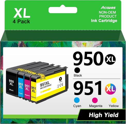 Acaves 950XL 951XL Combo Pack High Yield Replacment for HP 950 951 Ink Cartridges Work with HP OfficeJet Pro 8100 8110 8600 8610 8615 8616 8620 8625 8630 8640 8660 Printers, 4 Pack, XX-Large in Kuwait