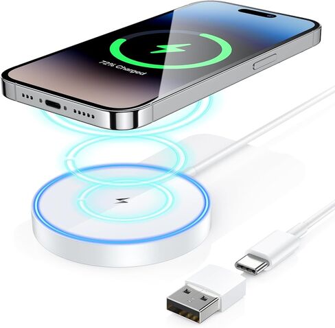 شاحن لاسلكي مغناطيسي متوافق مع شاحن MagSafe/iPhone15/14/13/12 Pro/Pro Max/Plus/Mini/AirPods 3/2/Pro، لوحة شحن سريعة مغناطيسية LED بقدرة 15 وات مع منافذ شحن مزدوجة in Kuwait