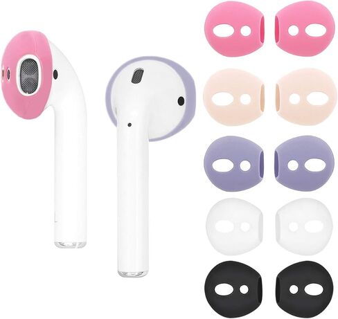 (Fit in Case) Eartips for AirPods 1 AirPods 2, 5 Pairs Replacement Thin Slim Gel Earbuds Ear Tips Skin Accessories for AirPods 1 & 2 (Fit in Charging Case) 3 White 2 Black in Kuwait