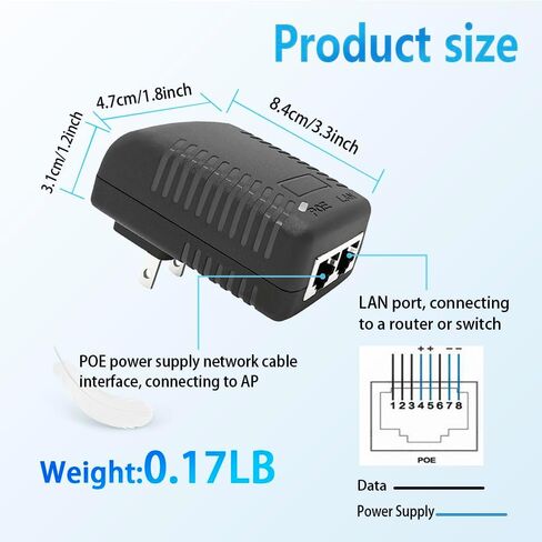 MTDZKJG 12V 1A POE Injector، مقبس الحائط 12V محول إيثرنت سلبي IEEE 802.3af متوافق مع 10/100 ميجابت في الثانية، يستخدم لأجهزة توجيه كاميرا IP AP للكمبيوتر المدمجة ومختلف أجهزة الشبكة الأخرى بقدرة 12 وات 12 فولت in Saudi Arabia