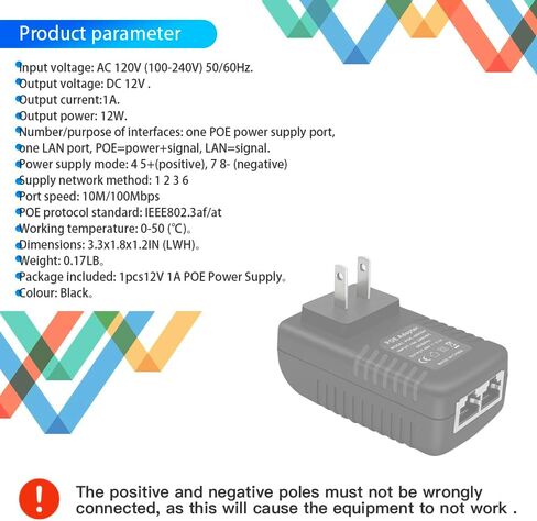 MTDZKJG 12V 1A POE Injector، مقبس الحائط 12V محول إيثرنت سلبي IEEE 802.3af متوافق مع 10/100 ميجابت في الثانية، يستخدم لأجهزة توجيه كاميرا IP AP للكمبيوتر المدمجة ومختلف أجهزة الشبكة الأخرى بقدرة 12 وات 12 فولت in Saudi Arabia