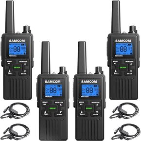 SAMCOM 4 Pack Two Way Radios Long Range Rechargeable Walkie-Talkies for Adults 1250mAh, 2 Way Radios Walkie Talkies with Earpieces Long Distance USB Work Walky Talky NOAA Alert