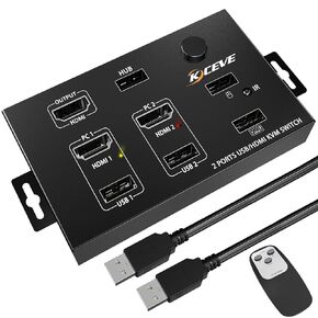 KVM Switch HDMI 2 Port Box، KVM Switch HDMI USB Switcher 2 in 1 Out for 2 Computers Share 4 أجهزة USB 2.0 وشاشة HD واحدة تدعم 4K @ 30 هرتز لأجهزة الكمبيوتر المحمول، Apple TV، PS3/PS4، Xbox، Sony Bluray Player in Kuwait