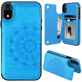 MMHUO for iPhone XR Case with Card Holder, Flower Magnetic Back Flip Case for iPhone XR Wallet Case for Women, Shockproof Protective Case Full Cover Phone Case for iPhone XR,Mint