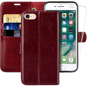 حافظة MONASAY متوافقة مع iPhone SE 2022/2020 5G، حافظة محفظة iPhone 8، حافظة iPhone 7، 4.7 بوصة، [واقي شاشة زجاجي] غطاء هاتف خلوي جلدي قابل للطي مع حامل بطاقة الائتمان، بني in Kuwait