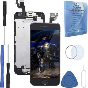 Black for iPhone 6 Plus 5.5 Inch LCD Screen Replacement with Home Button Front Facing Camera Ear Speaker Proximity Sensor Full Complete Frame Digitizer Display Assembly with Repair Tool kit