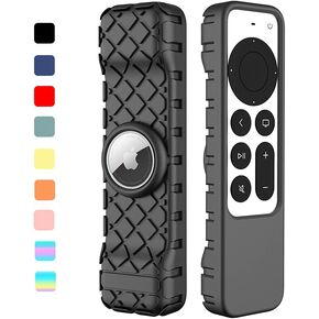 Remote Case for Apple Siri Remote 2021/2022 (2nd/3rd Gen), Anti-Lost Anti-Slip Durable Silicon Shockproof Rubber Cover for Apple 4K HD TV Siri Remote (2nd/3rd Generation) AirTag Applicable (Black)
