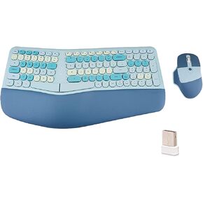 Wireless Ergonomic Keyboard and Mouse Combo, Colorful Split Keyboard Ergonomic, PU Wrist Rest, Comfortable Natural Typing, 2.4G Connectivity, Compatible with PC/Laptop (Blue)