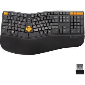 لوحة مفاتيح DeLUX اللاسلكية المريحة - لوحة مفاتيح Ergo Split مع مسند راحة اليد للكتابة الطبيعية، 2.4G وبلوتوث، حجم كامل، تصميم أمريكي - متوافق مع نظام التشغيل Windows وMac (GM905، Graphite) in Kuwait